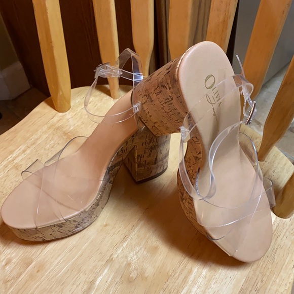 Olivia Jaymes Shoes Clear Strap Chunky Heels Platforms Size 8 2